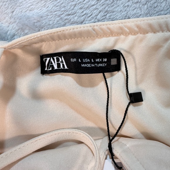 ZARA Cream V Neck Spaghetti Strap Sweetheart Mini Dress Size L - Picture 2 of 13